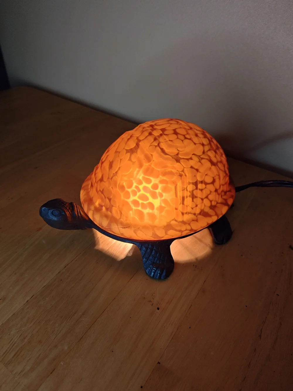 Vintage Amber Glass Turtle Lamp Cast Iron Base Tiffany Style Accent Nightlight